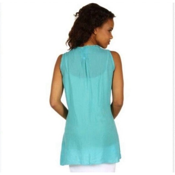 JOHNNY WAS Ruffle Embroidered Tank Top - Size XS in Beautiful Shade of Turquoise - Picture 4 of 14